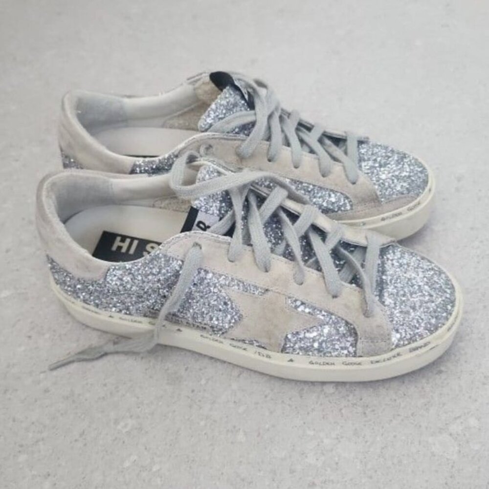 Golden Goose Super-Star Silver Glitter Ice Gray Suede Sneaker